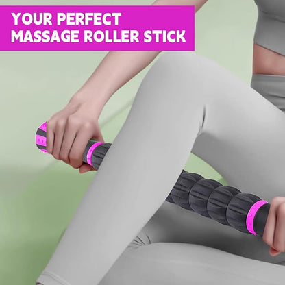 Muscle Roller Stick for Athletes, Massage Roller Stick, Lymphatic Drainage and Liposuction Massage Roller, Relieves Muscle Soreness, Trigger Points, for Physical Therapy and Recovery (Purple & Black)