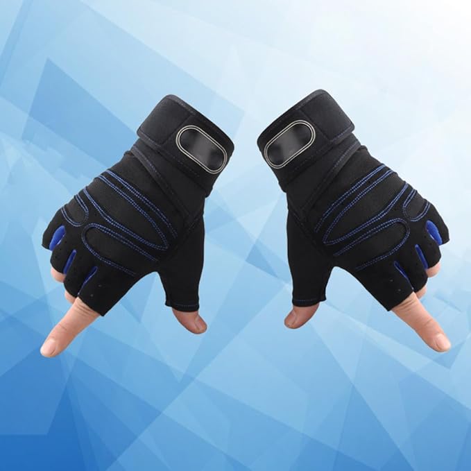 Mikinona Fitness Half-Finger Gloves for Men XL Dark Blue Cycling and Weight Lifting Gloves with Wrist Support for Fitness Training and Riding