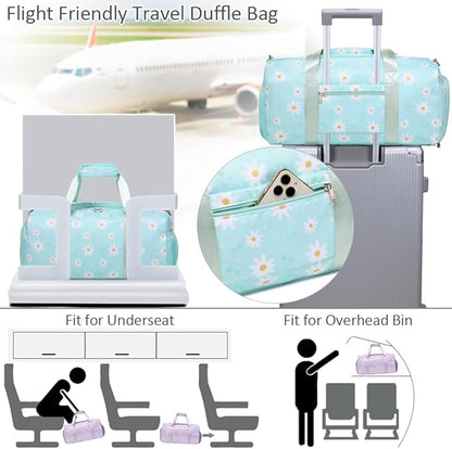 Sports Gym Bag for Girls Dance Bag Daisy Duffel Bag for Girls Water Resistant Sports Duffle Bag Overnight Sleepover Bags with Shoes Compartment Wet Pocket