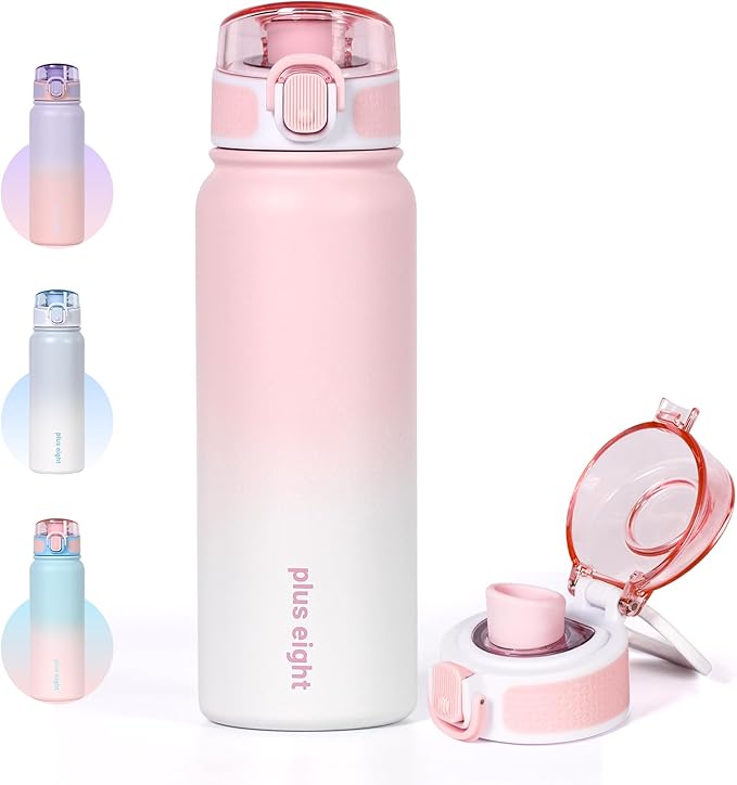 Stainless Steel Water Bottle 600ml（20oz） Insulated Water Bottle, Double Wall Stainless Steel Vacuum Bottle for Sports, Gym or Office (Pink White)