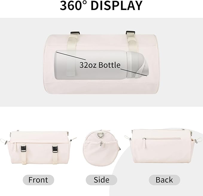 Small Gym Bag for Women Men, Mini Crossbody Travel Duffle Bag with Wet Compartment and Yoga Mat Strap, Compact Workout Bag for Sports Dance Swimming, Daily Commuting (Beige)