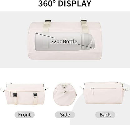 Small Gym Bag for Women Men, Mini Crossbody Travel Duffle Bag with Wet Compartment and Yoga Mat Strap, Compact Workout Bag for Sports Dance Swimming, Daily Commuting (Beige)