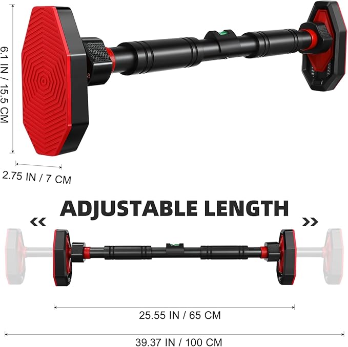 Pull Up Bar for Doorway, Strength Training Chin Up Bar with Level Meter Adjustable 25.5"- 39.3" Width Locking Mechanism Pull-up Bars, No Screws, Max Load 440lbs for Home Gym Door Frame Workout