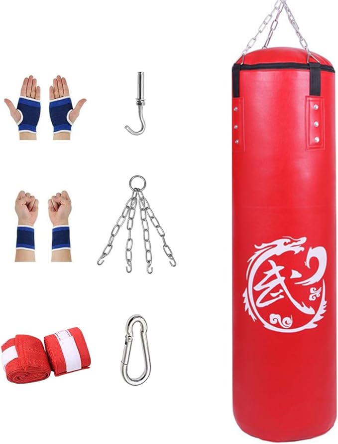 Adult Heavy Duty Boxing Bags - Tear Free PU Leather Boxing Hanging Bag with Metal Set for Men Women Muay Thai MMA Taekwondo Home Gym Training Kickboxing Bag Set