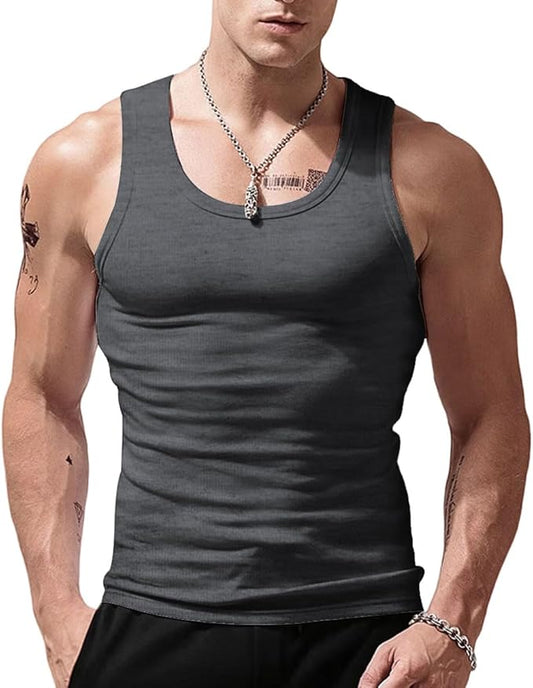 Men's Stringer Tank Tops Cotton Vest Sleeveless Gym Workout Bodybuilding Fitness Muscle T Shirts