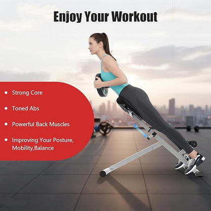 Roman Chair Back Extension Machine, 5-Stage Adjustable Hyperextension Bench, Multi-Functional Ab Workout Sit-Up Bench with 265 lbs Capacity for Home Workout Gym Fitness Equipment, White