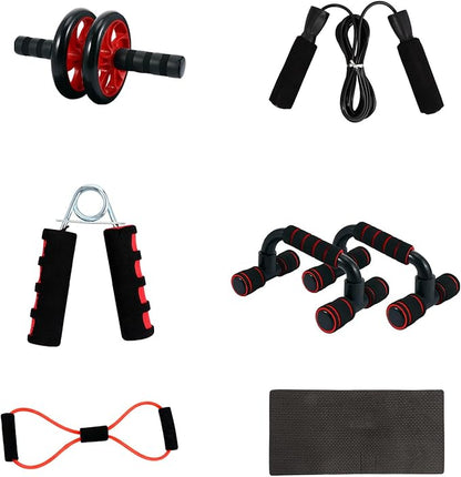 BESTonZON Unisex Abdominal Wheel Roller Set, Red Dual Wheel Exercise Roller with 7pcs Core Workout Kit for Home Fitness and Strength Training