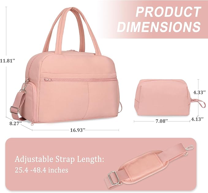 Sports Gym Bag for Women, Lightweight Travel Duffle Bags with Shoe Compartment & Wet Pocket, Weekender Overnight Bag Fitness Workout Bag with Toiletry Bag (Pink)