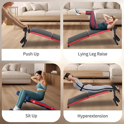 Sit Up Bench, Multi-Position Adjustable Strength Training Bench with Headrest, Folding Utility Bench Slant Board Portable Home Gym Workout Exercise Equipment for Full Body Workout