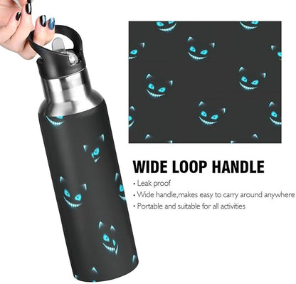 Cheshire Cat Texture Sports Water Bottle, 22 Oz BPA Free Non-Toxic Stainless Steel Water Bottle with Straw for Gym Yoga Fitness Camping