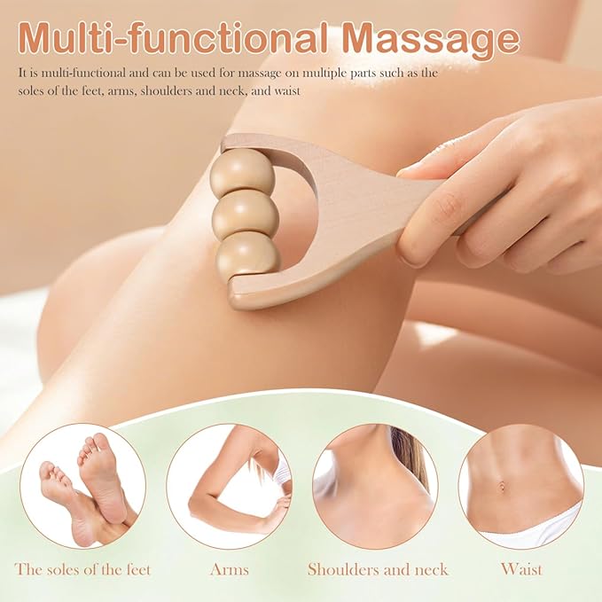 2Pcs Wooden Massage Roller, Hand Muscle Roller Stick, Bead Massage Tool for Legs, Manual Wood Therapy Tools for Arms Feet Shoulder Acupoint Tissue Relief
