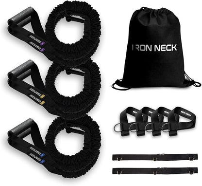 Iron Neck Shoulder Resistance Band System – 3 Level Rehab & Performance Kit with Door Belts & Anchors – 5lb, 10lb, 25lb Bands – Shoulder Pain Relief, PT, Strength Training – Home & Gym Use