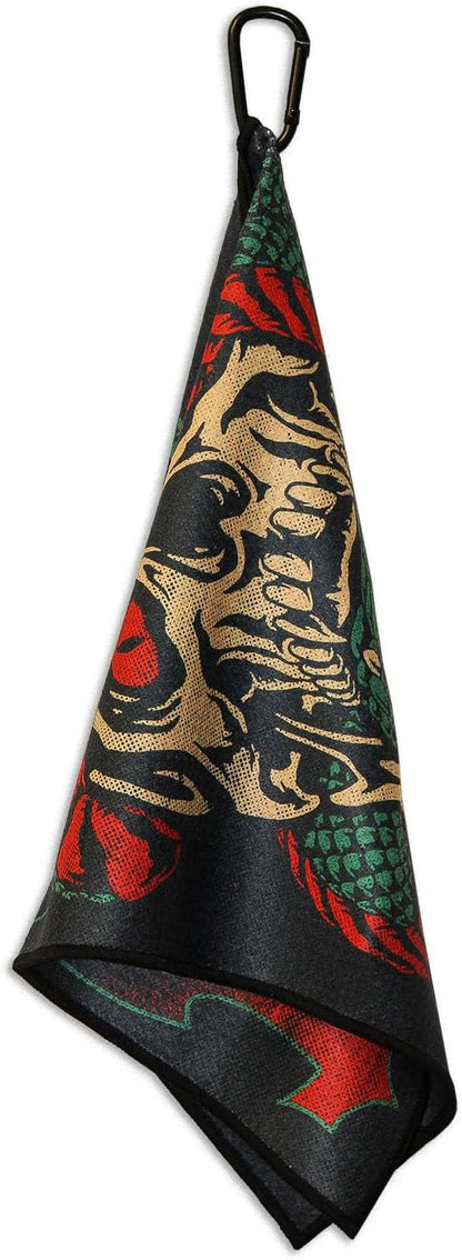 RokFit Gym & Golf Towel – Multi-Use, Quick-Dry, Durable Utility Towel with Bold Graphic and Carabiner Clip (Don't Look Back)