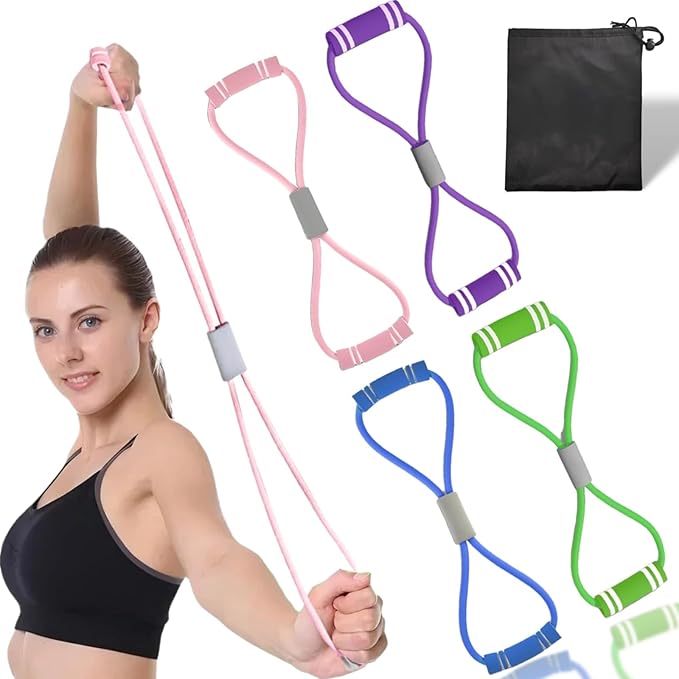 Figure 8 Fitness Band for Home Workouts, Arm Chest & Shoulder Exercise, Stretch Band for Strength Training, Men & Women (4pcs),Gift for Christmas