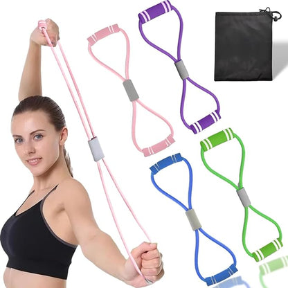 Figure 8 Fitness Band for Home Workouts, Arm Chest & Shoulder Exercise, Stretch Band for Strength Training, Men & Women (4pcs),Gift for Christmas