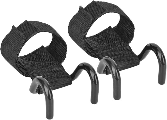 2Pcs Weight Lifting Hooks with Wrist Support, Fitness Training Grips Straps for Barbell Dumbbell Exercises, Multi - Layer Ribbon Design Steel Gym Equipment for Men and