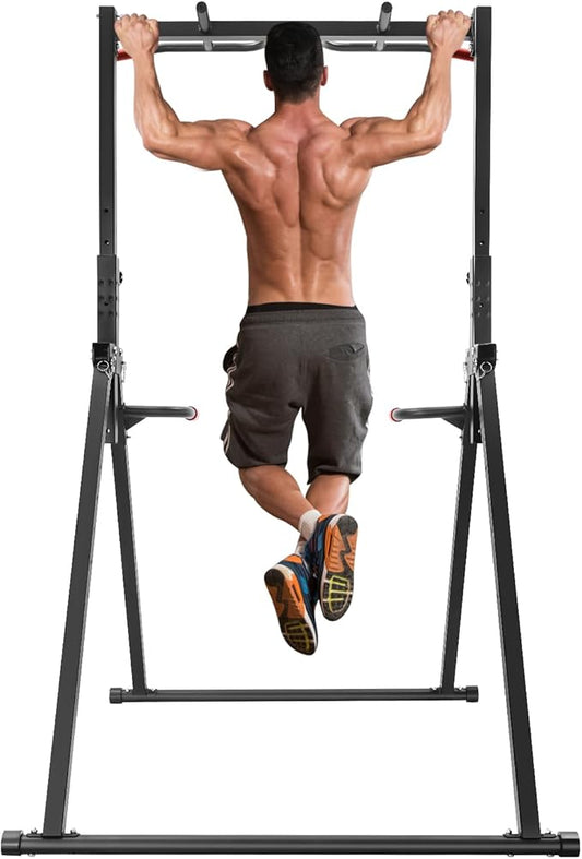 Triangular Pull Up Bar for Home Gym, Adjustable Height 5.74 to 7.55 FT, 440LBS Capacity Foldable Dip Station, Strength Training Equipment for Full Body Workout, Chin Up Bar for Home Use