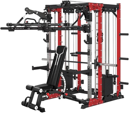 FAGUS Commercial Smithe Machine with Dual Weight Stacks, Power Cage Squat Rack with Lever Arm & Leg Press Attachment, Multi-Function Linear Bearing Cable Crossover Machine for Home Gym