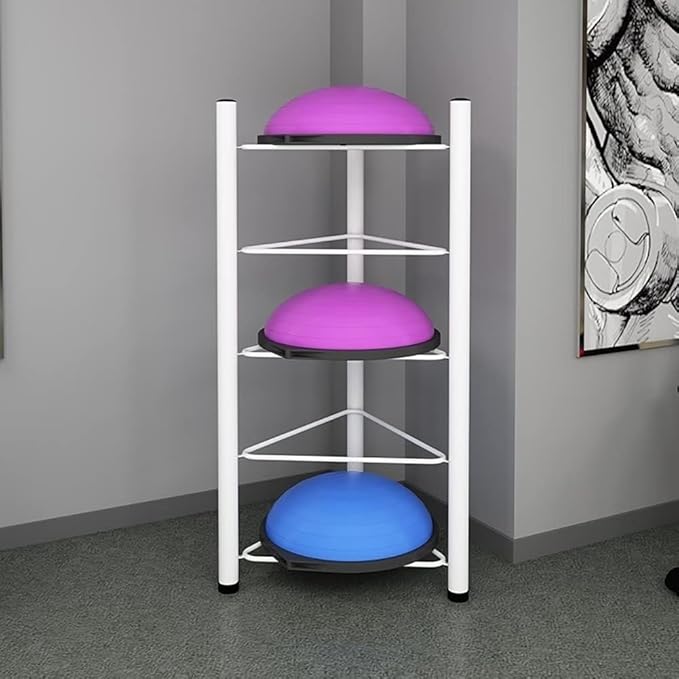 Balance Ball Half Rack 3/5/6/7 Tiers, Iron Half Exercise Balls Holder for Half Ball & Yoga Ball, Home Gym Studios Standing Half Ball Balance Trainer Shelf(White,5 Layer - 51jin)