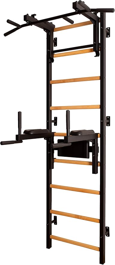 Wooden Swedish Ladder Wall Stall Bar - Indoor Chin Up Bar Workout Equipment for Home Exercise, Physical Therapy, Gymnastics, Fitness