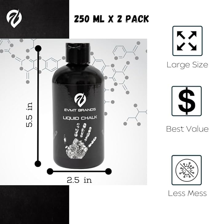 Liquid Chalk, Mess Free Gym Chalk for Weightlifting, Gymnastics, Rock Climbing, Dancing. Sweat Resistant and Long Lasting for Stronger Grip. Package May Vary.