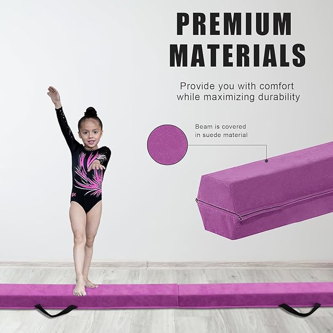 8FT/9.5FT Folding Balance Beam, Portable Gymnastics Beam Equipment with Non Slip Rubber Base & Suede Cover for Training/Practice/Professional Home Exercise