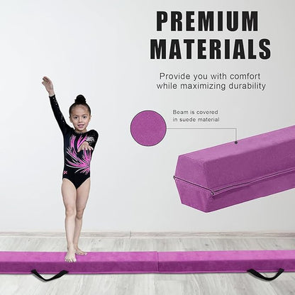 8FT/9.5FT Folding Balance Beam, Portable Gymnastics Beam Equipment with Non Slip Rubber Base & Suede Cover for Training/Practice/Professional Home Exercise