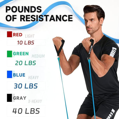 Exercise Bands with Handles, Resistance Bands with Handles, Ideal for Physical Therapy, Strength Training, Muscle Toning - Door Anchor and Starter Guide Included