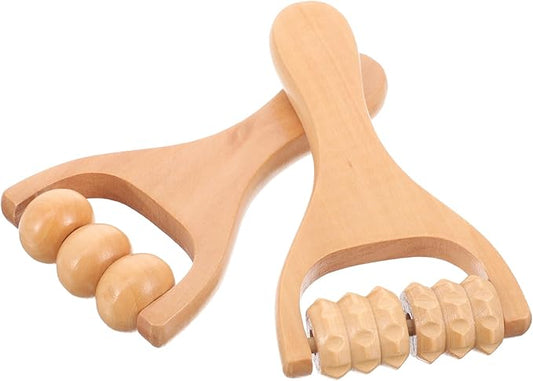 2Pcs Wooden Massage Roller, Hand Muscle Roller Stick, Bead Massage Tool for Legs, Manual Wood Therapy Tools for Arms Feet Shoulder Acupoint Tissue Relief