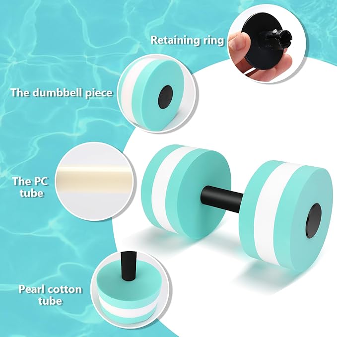 Aquatic Dumbbells, 2PCS Water Aerobic Exercise Foam Dumbbell Pool Resistance, Detachable Water Aqua Fitness Barbells Hand Bar Exercises Equipment for Weight Loss