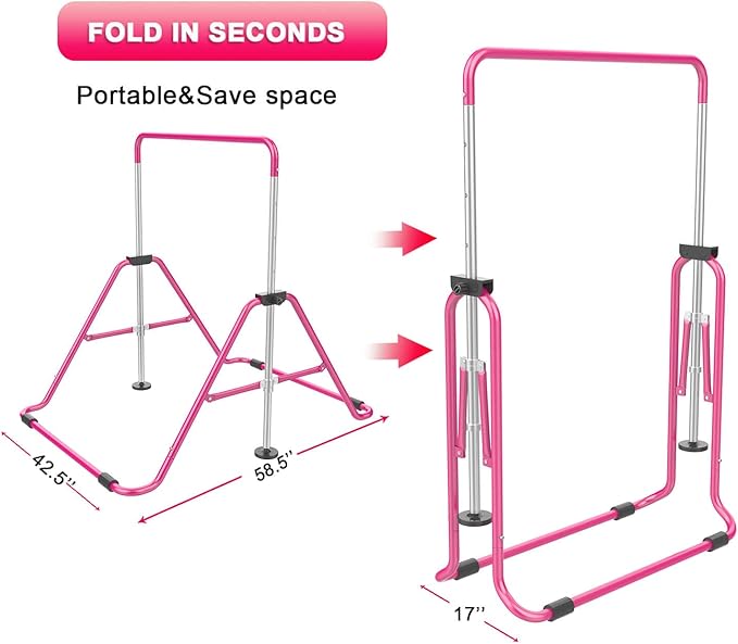 Gymnastic Bars for Kids with Adjustable Height, Folding Gymnastic Training Kip Bar, Expandable Horizontal Bar for Home