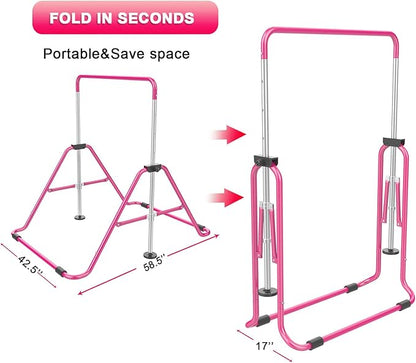 Gymnastic Bars for Kids with Adjustable Height, Folding Gymnastic Training Kip Bar, Expandable Horizontal Bar for Home