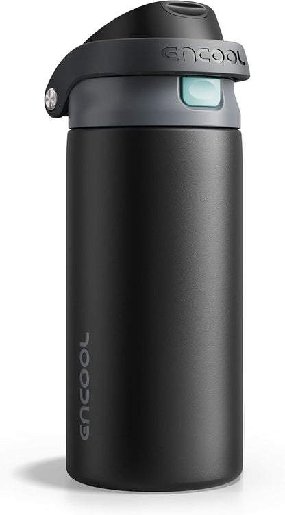 ENCOOL Leakproof Insulated Water Bottle with Straw Dual-Sip Water Bottle Bag-Safe Design for Work, Commute & Gym – Keeps Drinks Cold All Day, 18 oz, Charcoal Gray
