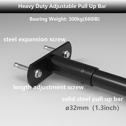 Heavy Duty Adjustable Width Pull Up Bar for Doorway, Steel Strength Training Pull-up Bars, Max 660lbs, Doorway Pull Up Bar Include 4pcs Steel 6 Angle Expansion Screw