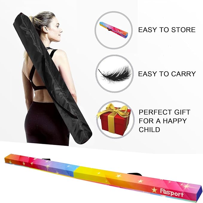 FBSPORT 8ft/9ft/9.5ft Balance Beam Folding Gymnastics Beam Foam Balance Floor Beam Equipment for Kids Adults, Suede Cover Anti Slip Base with Carry Bag for Home School Gym Training