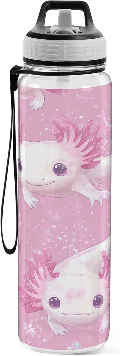 Burbuja Kawaii Axolotl 32 oz Water Bottle with Straw Lid, Leakproof & BPA Free Tritan Bottle for Gym Fitness Outdoor Sports