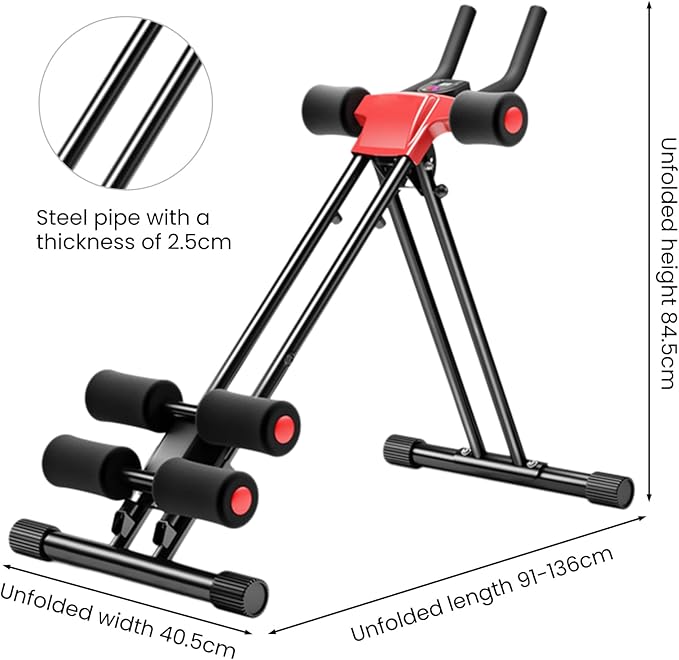 Ab Machine Ab Workout Equipment,Abdominal Trainer Foldable Sit Up Bench Full Body Exercise Equipment with LCD Monitor,Adjustable Abdominal Cruncher Abs Exercise Machine for Home Gym, black