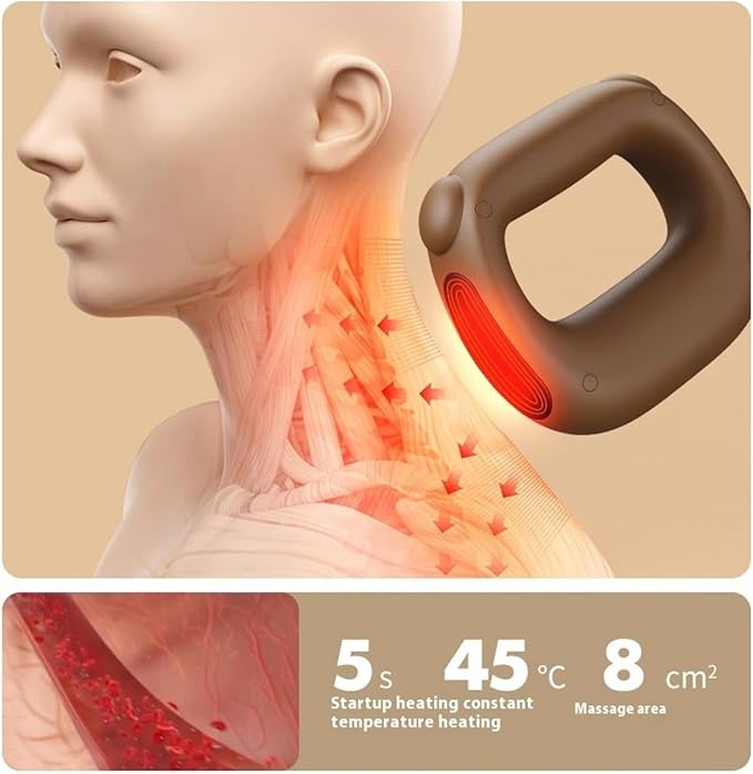 Deep Tissue Percussion Muscle Massage Gun: with Heat, Adjustable Intensity and Speed, Super Quiet, USB-C Rechargeable, Portable, Pain Relief for Athletes and Everyone, Ideal Gift（Brown）