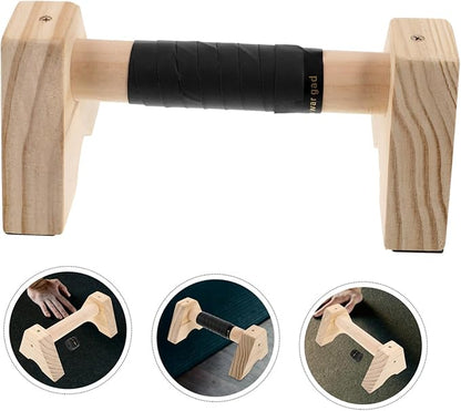 Happyyami 2pcs Wood Parallettes Non- Base for Push- Ergonomic Grip Handles for Home Gym for Calisthenics and Upper Body Strength Workouts