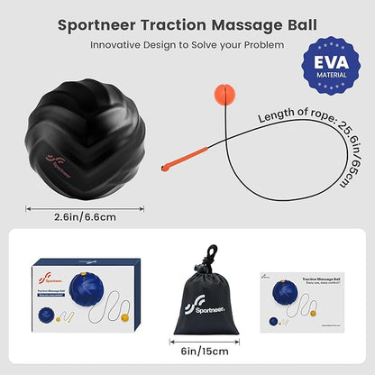 Sportneer Massage Lacrosse Ball with String, Deep Tissue Massager for Back Myofascial Release, Shoulder Trigger Point Therapy & Foot Plantar Fasciitis, Free Relax for Whole Body, Black