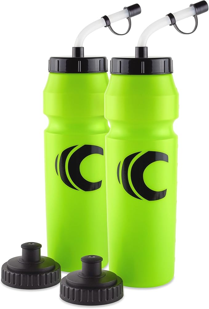 Cannon Sports 1 Liter Sports Water Bottle, BPA-Free, 34 Oz Capacity, Large Mouth, 2 lids (Straw and Squeeze), Great For Helmet Sports Such As Hockey, Lacrosse, Football, Boxing (2 Pack) (Lime Green)