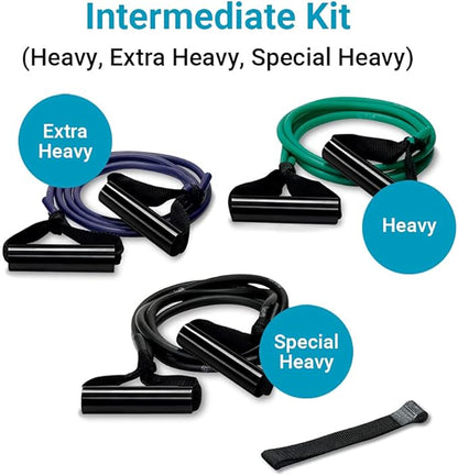 Exerband Triple Loop Exercise Intermediate Kit, 3 Unilateral Loop Tubes, 1 Web Anchor Strap with Metal Hook, and 1 Instruction Sheet - Portable Resistance Training Kit - Designed to Fit Any Standard