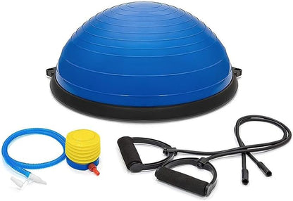 23 Inch Half Ball Balance Trainer for Full Body Workout with 2x Resistance Bands, Half Exercise Ball Half Yoga Ball Trainer Core Training Pilates Home Gym Fitness Equipment for Men and Women (Blue)