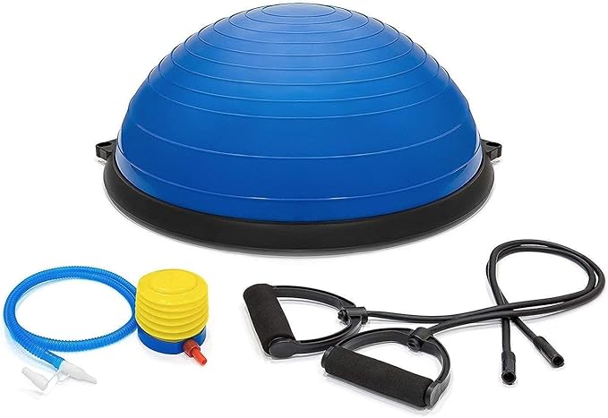 X-Factor Balance Ball Half Exercise Ball with Resistance Bands, Balance Trainer Bonus Pump for Yoga Fitness, Home Gym Stability Workout, Strength Exercise Quantity (Blue)