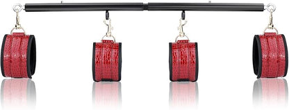 Spreader Bar Heavy Duty Stainless Steel Expandable Bar Home Gym with 4pcs Furry Crocodile Red Adjustable Strap,Sports Aid Training Pilates Aid Kit,Indoor Yoga Set