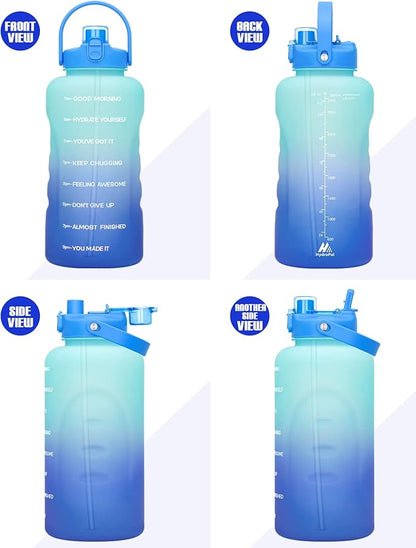 HydroPal 1 Gallon Water Bottles with Straw, 128 oz Water Bottle BPA Free Innovative 2-IN-1 Lid Gym Bottle with Times to Drink Motivational, Large for Sports Fitness Camping Water Jug （13.8X5.5 inch）