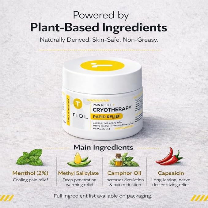TIDL Cryotherapy Pain Relief Cream, 2-Pack, Targeted Neck Pain, Joint & Muscle Pain Relief with Organic, Plant-Based Menthol, Instant Cooling for Sport & Post Workout Full Body Recovery, 6oz
