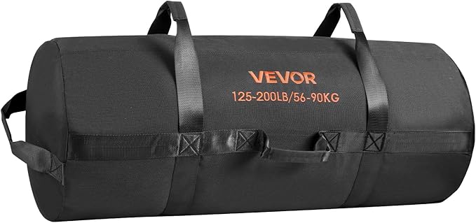 VEVOR Workout Sandbag, Heavy Duty Workout Power Bags with Handles, 125-200 lbs Adjustable Slam Bag for Fitness Strength Weight Training Cross-Training, Home Gym Exercise, Black (Unfilled)