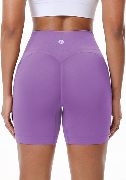 Evercute Women's Gym Shorts 3/4 Pack Seamless Scrunch Butt Lifting Workout Shorts 5" Tummy Control Ruched Booty Yoga Short