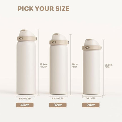 POWCAN 32 oz Insulated Water Bottle, 2-in-1 Push-Button Spout & Quick-Flip Straw Lid, Leakproof, Keep Cold 24Hrs, BPA-Free, Stainless Steel Water Bottle for Sports, School, Travel, Gym (Oat Mousse)